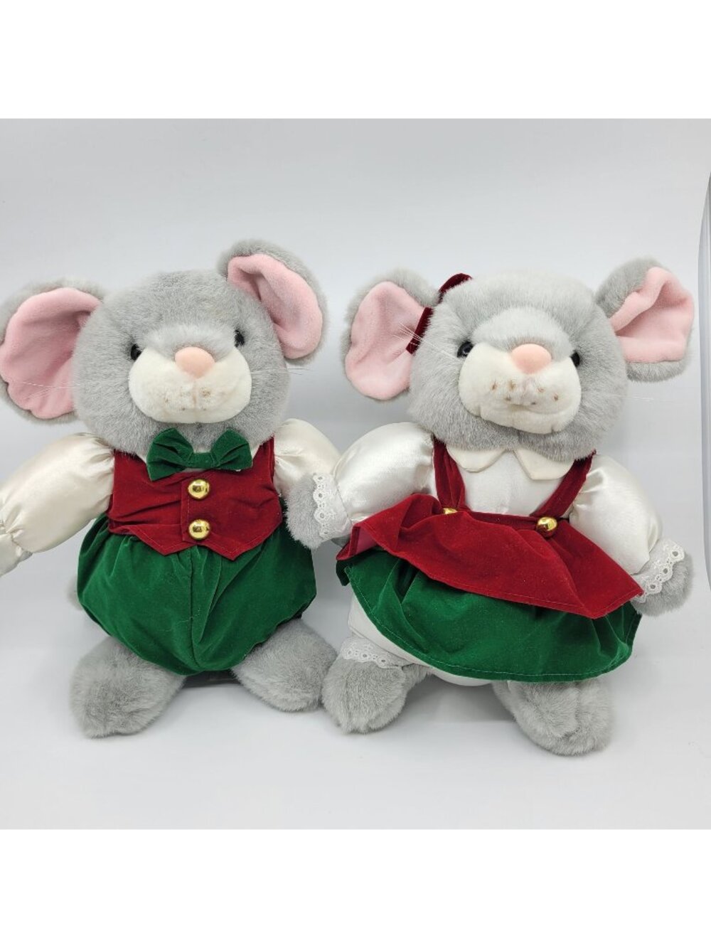 Vintage 1995 Gibson Greetings Christmas Mice Plush Mr & Mrs Mouse Set 12 In